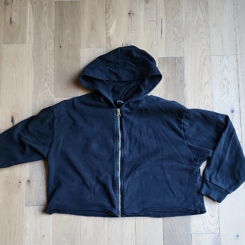 Kids Black Cropped Zipup Hoodie - Size Large